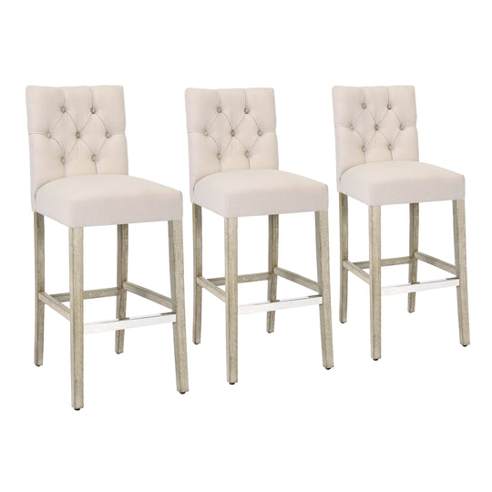 Hayes 29" Linen Fabric Tufted Bar Stool (Set of 3), Antique Gray
