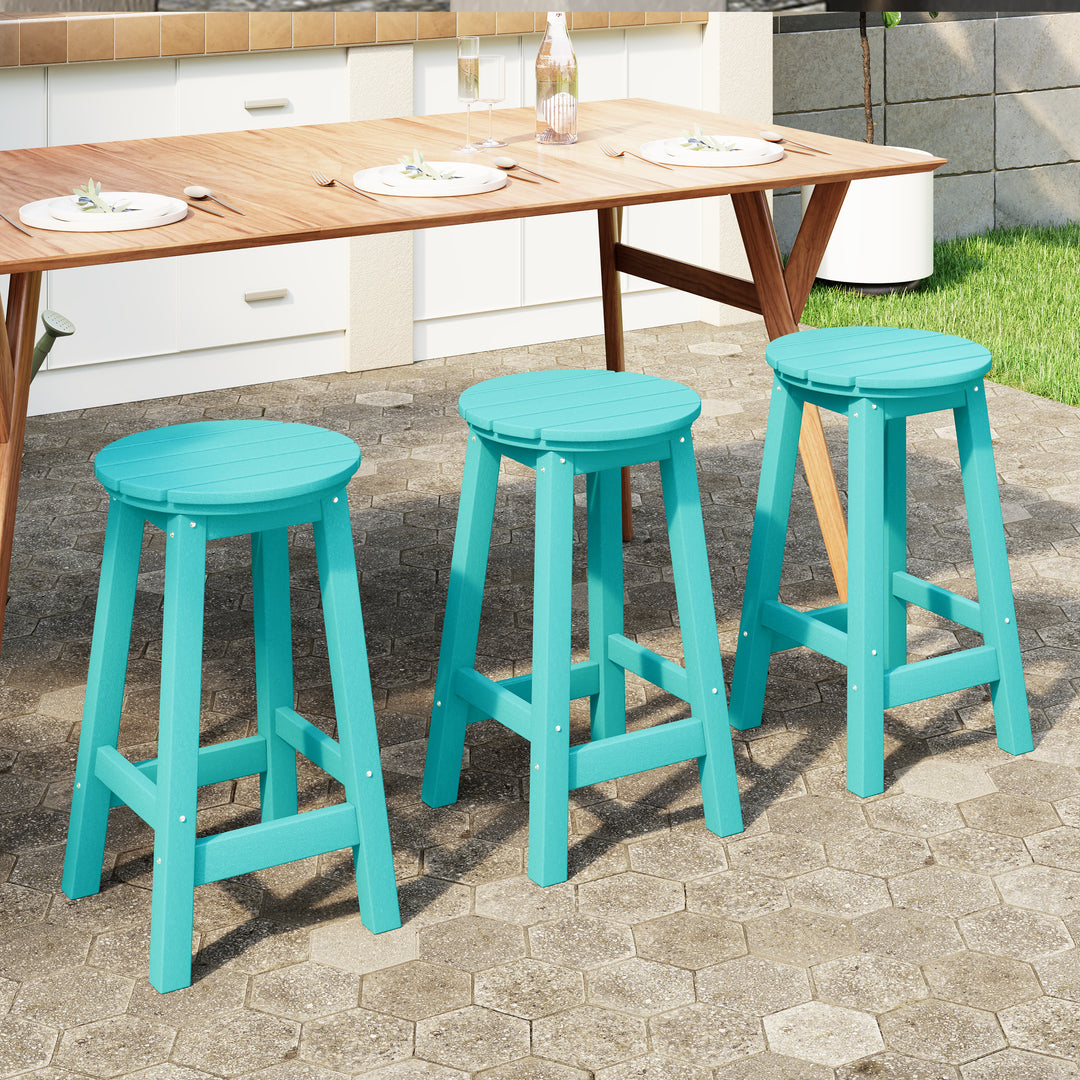 Malibu 24" HDPE Outdoor Patio Round Counter Height Bar Stool (Set of 3)