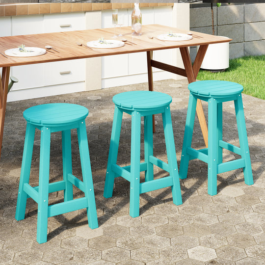 Malibu 24" HDPE Outdoor Patio Round Counter Height Bar Stool (Set of 3)