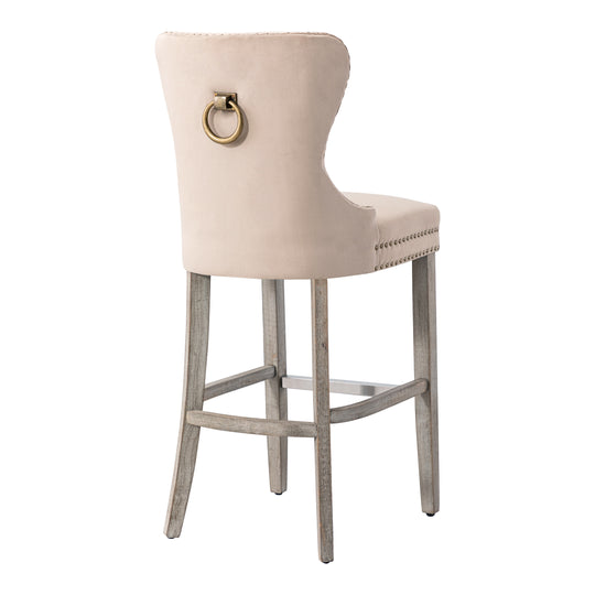 Wordford 29" Tufted Velvet Bar Stool, Antique Gray