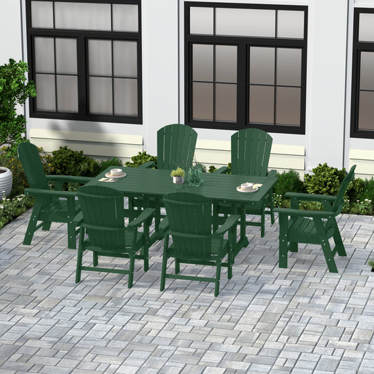 Dylan 7 Piece Outdoor Patio Dining Table and Adirondack Armchair Set