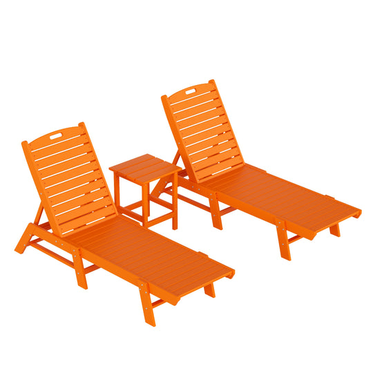Malibu Poly Reclining Outdoor Patio Chaise Lounge Chair with Side Table Set
