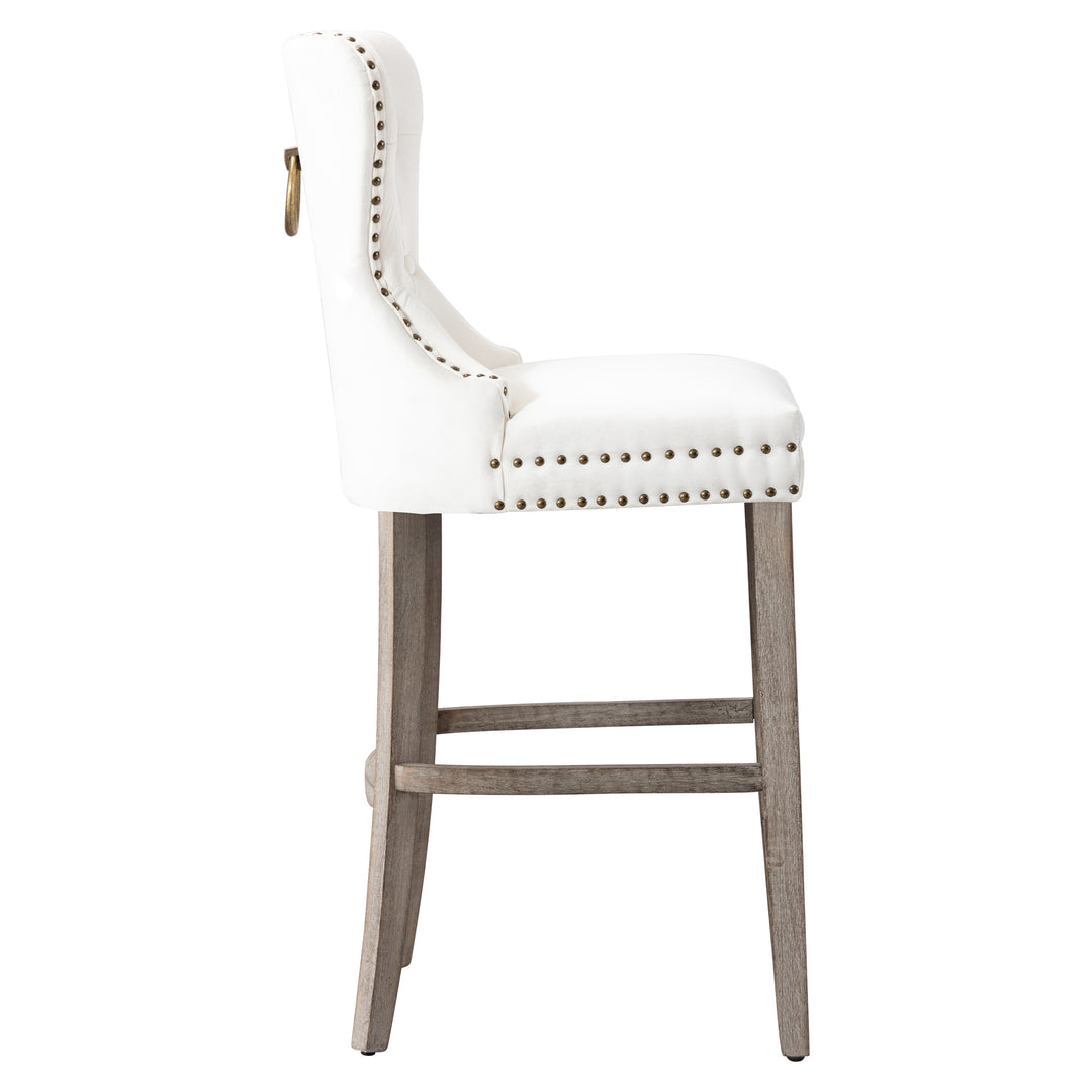 Wordford 29" Tufted Velvet Bar Stool, Antique Gray