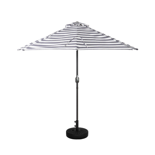 Lanai 9 ft. Aluminum Half Market Crank Lift Patio Umbrella with Black Round Base