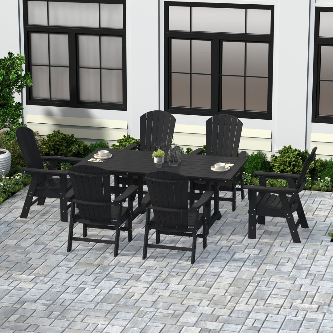 Dylan 7 Piece Outdoor Patio Dining Table and Adirondack Armchair Set
