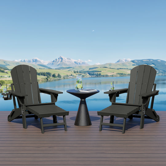 Malibu Folding Adjustable Adirondack Chair with Retractable Ottoman and Cup Holder (Set of 2)