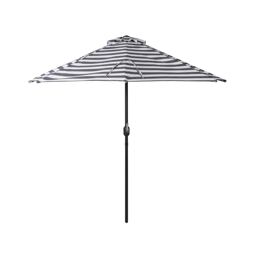 Lanai 9 ft. Aluminum Half Market Crank Lift Patio Umbrella with Black Round Base