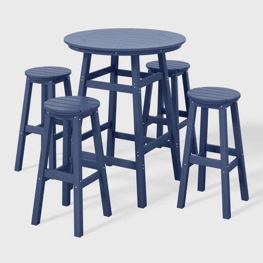 Malibu 5-Piece HDPE Outdoor Patio Dining Bar Bistro Table Set with Bar Stools