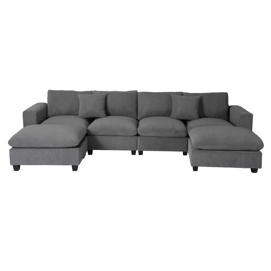 Hearthside 128" Corduroy Modular U-Shaped Sectional Couch and Chaise With USB/Type-C Ports and Side Pockets