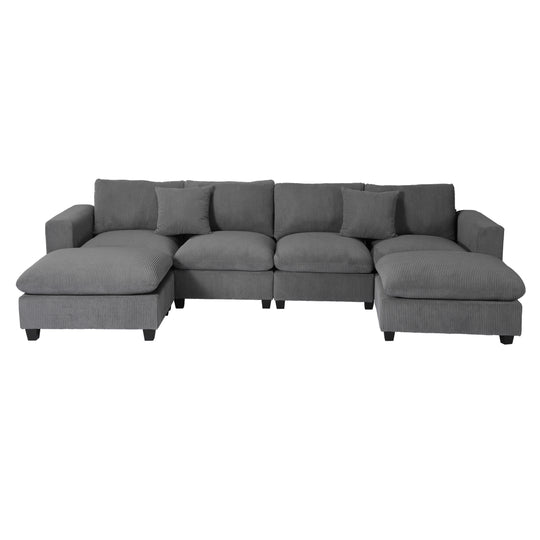 Hearthside 128" Corduroy Modular U-Shaped Sectional Couch and Chaise With USB/Type-C Ports and Side Pockets