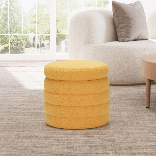Alexandria Mid-Century Modern Faux Sherpa Round Storage Ottoman
