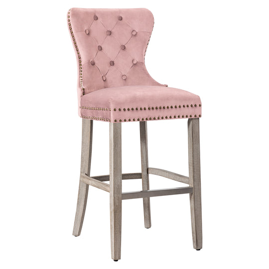 Wordford 29" Tufted Velvet Bar Stool, Antique Gray
