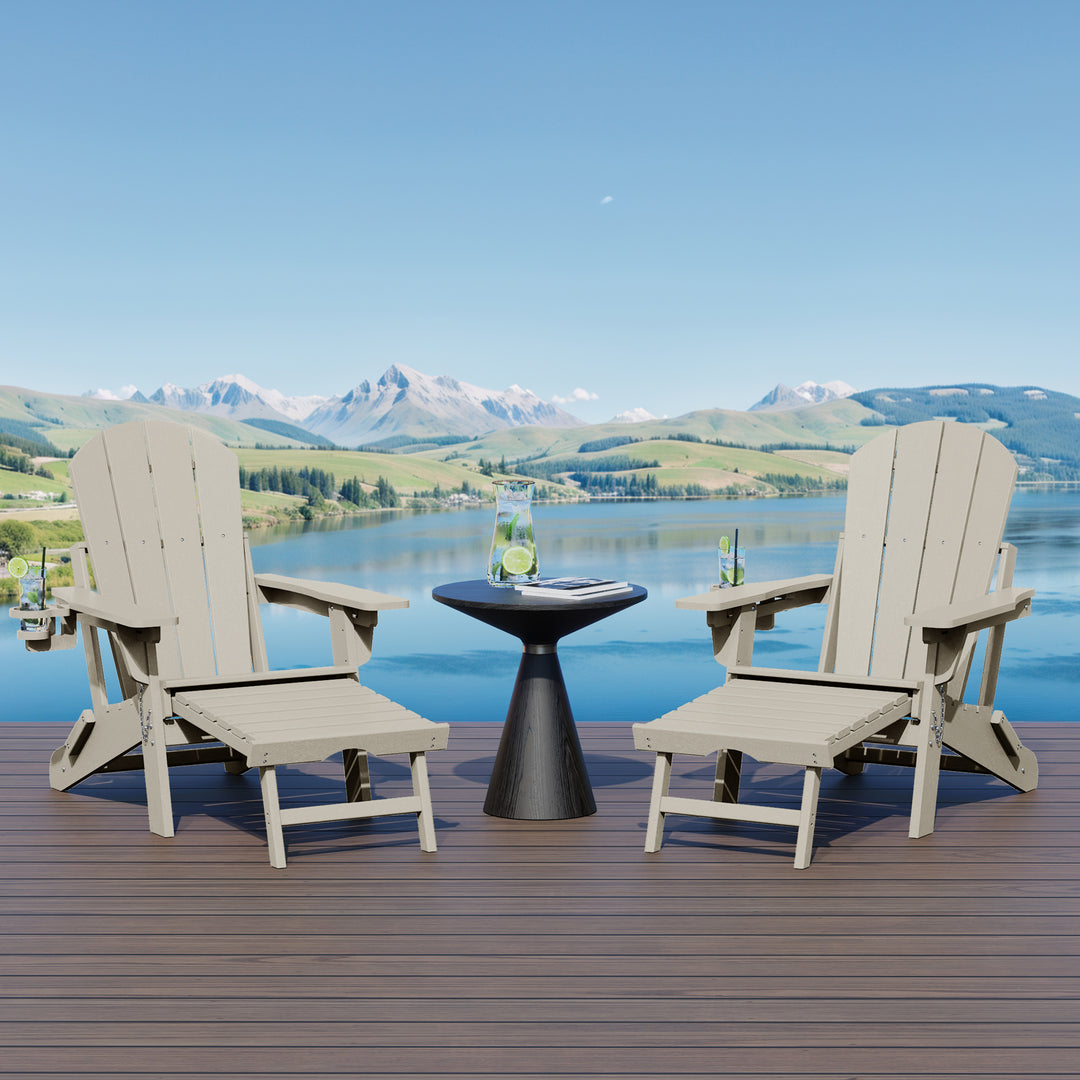 Malibu Folding Adjustable Adirondack Chair with Retractable Ottoman and Cup Holder (Set of 2)