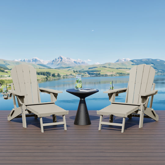 Malibu Folding Adjustable Adirondack Chair with Retractable Ottoman and Cup Holder (Set of 2)