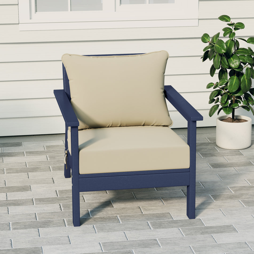 Avalon Outdoor Modern HDPE Patio Club Chair with Deep Seat Cushions