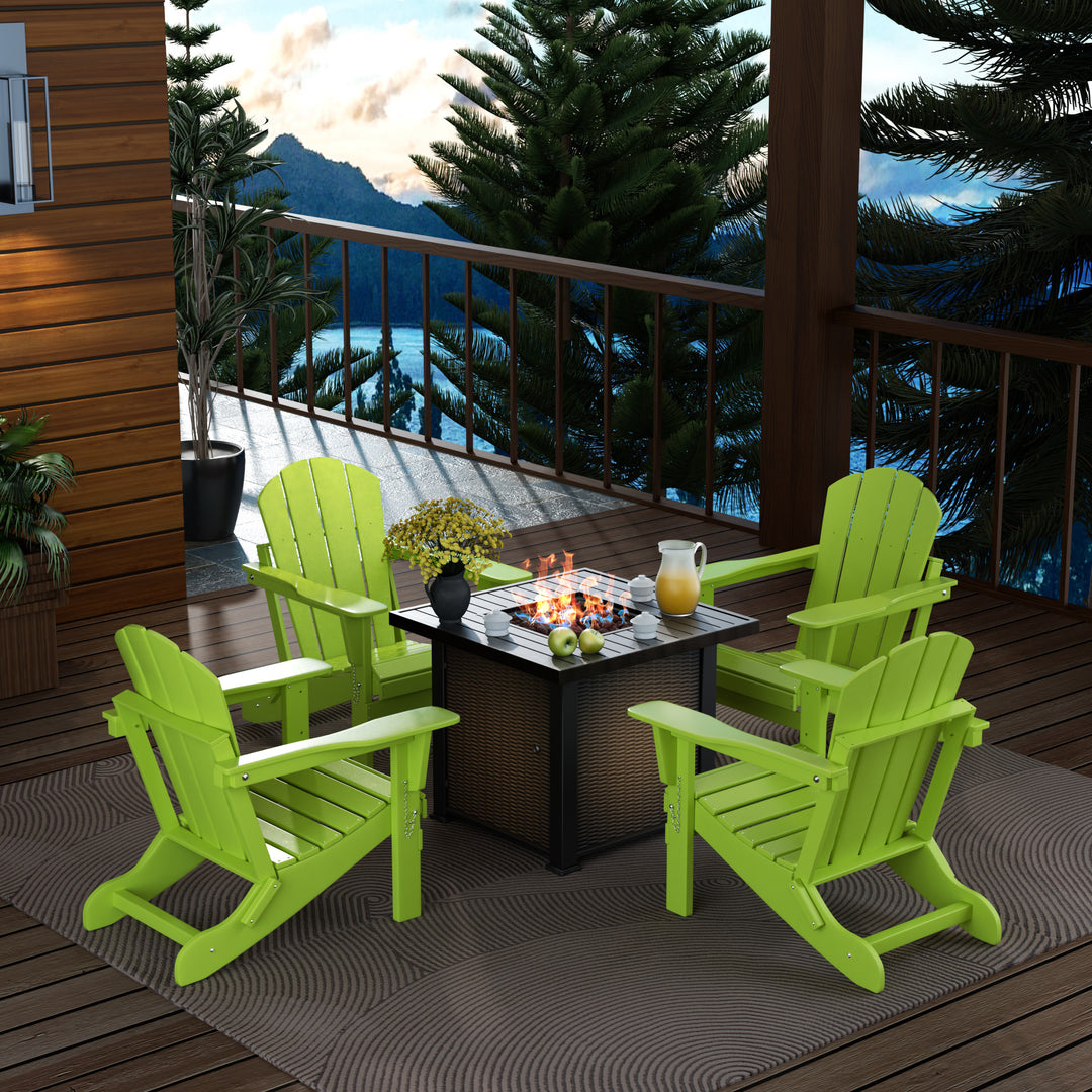 Malibu Modern Folding Poly Adirondack Chair With Square Fire Pit Table