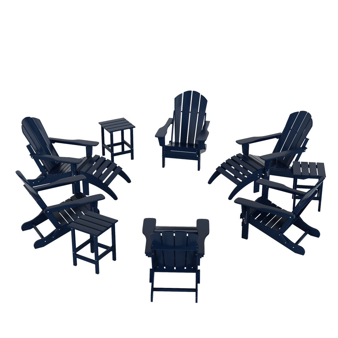 Malibu 12-Piece Outdoor Folding Poly Adirondack Chair With Ottoman And Side Table