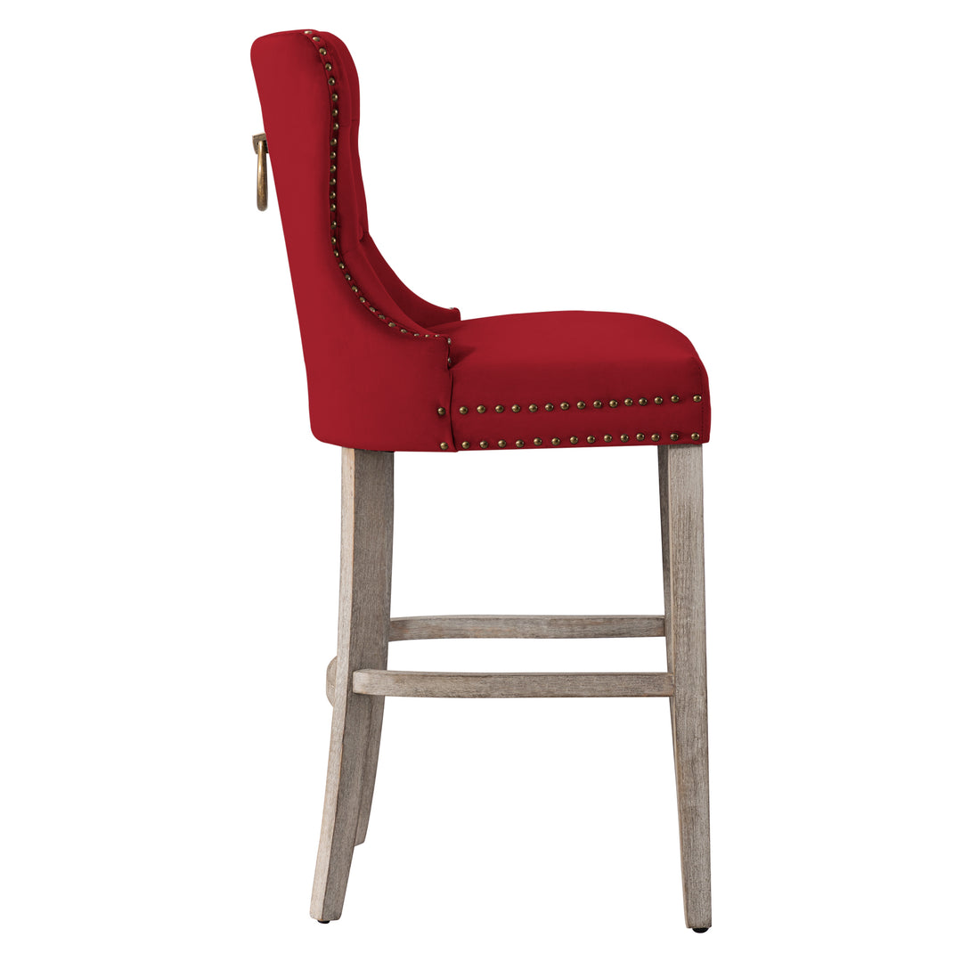 Wordford 29" Tufted Velvet Bar Stool, Antique Gray
