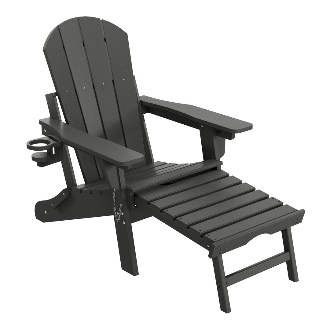 Malibu Folding Adjustable Adirondack Chair with Retractable Ottoman and Cup Holder (Set of 2)