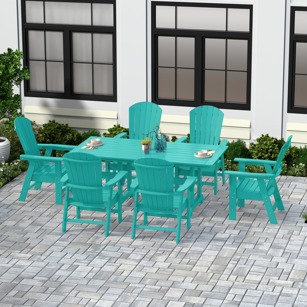 Dylan 7 Piece Outdoor Patio Dining Table and Adirondack Armchair Set