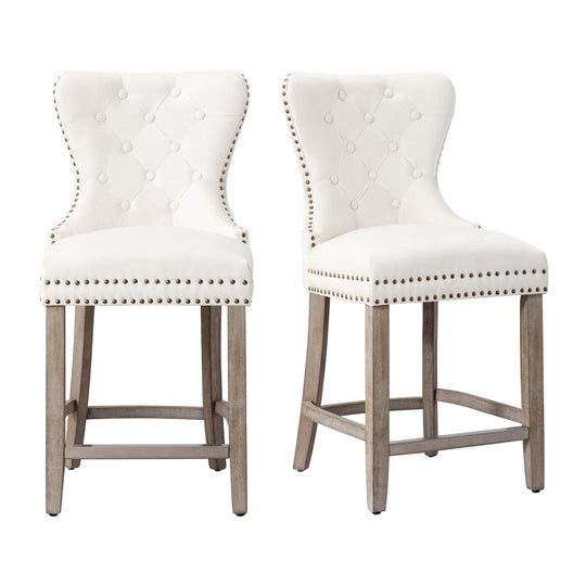Wordford 24" Tufted Velvet Counter Stool (Set of 2), Antique Gray