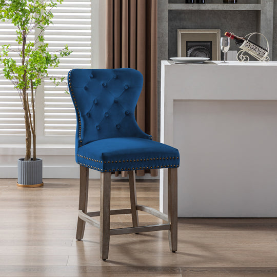 Wordford 24" Tufted Velvet Counter Stool, Antique Gray