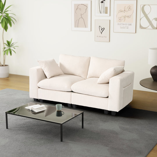 Hearthside 70" Modular Corduroy Loveseat Sofa With USB/Type-C Ports and Side Pockets