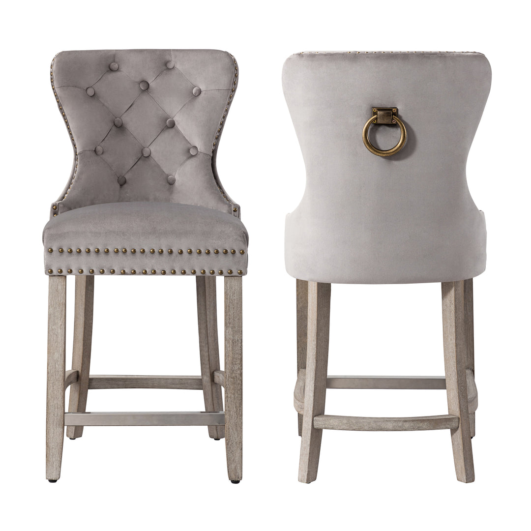 Wordford 24" Tufted Velvet Counter Stool (Set of 2), Antique Gray
