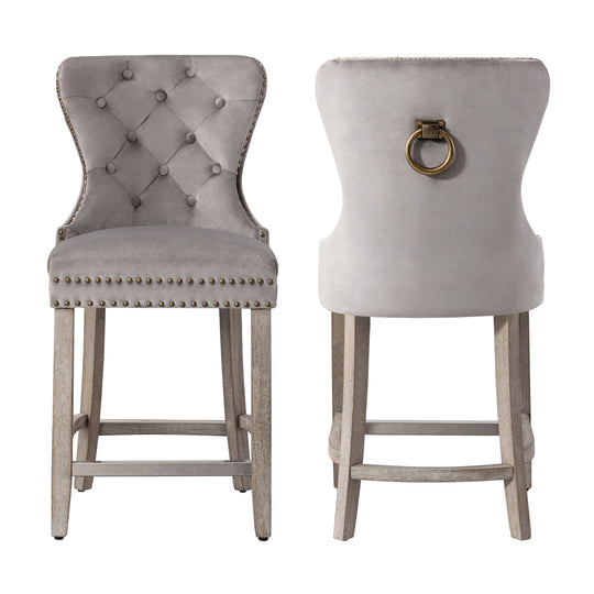 Wordford 24" Tufted Velvet Counter Stool (Set of 2), Antique Gray