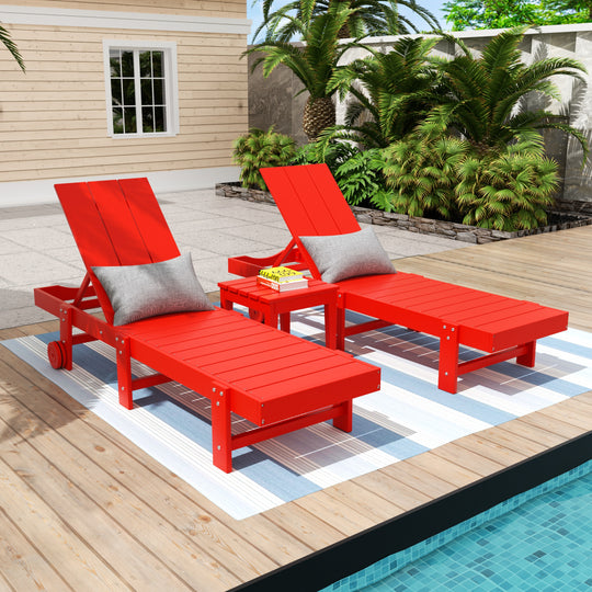 Ashore 3 Piece Modern Poly Reclining Chaise Lounge With Wheels