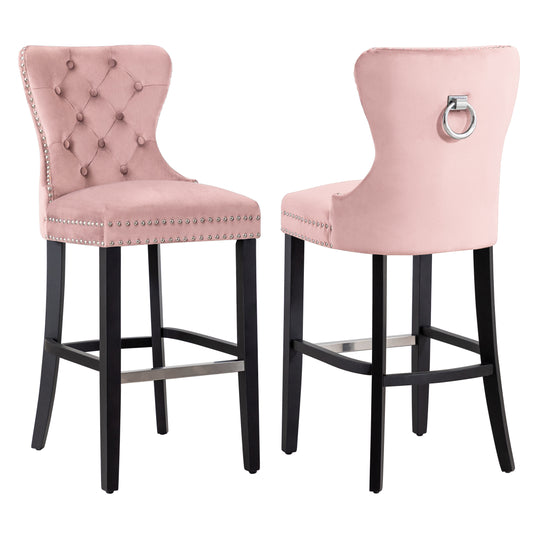 Wordford 29" Tufted Velvet Bar Stool (Set of 2), Black