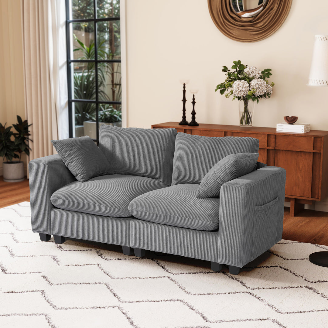 Hearthside 70" Modular Corduroy Loveseat Sofa With USB/Type-C Ports and Side Pockets