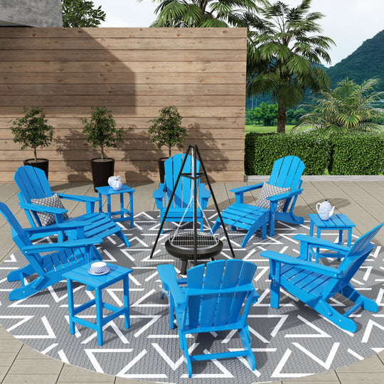 Malibu 12-Piece Outdoor Folding Poly Adirondack Chair With Ottoman And Side Table