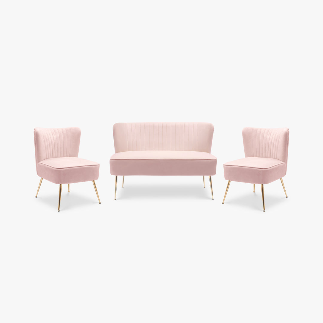 Phoebe Mid Century Modern Tufted Velvet Loveseat Sofa and Chair Set