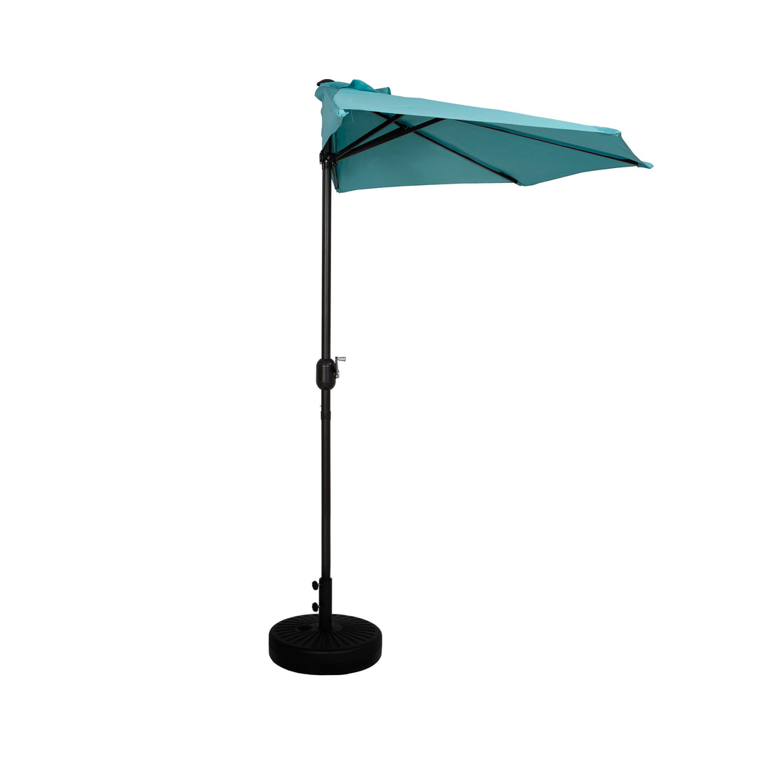Lanai 9 ft. Aluminum Half Market Crank Lift Patio Umbrella with Black Round Base
