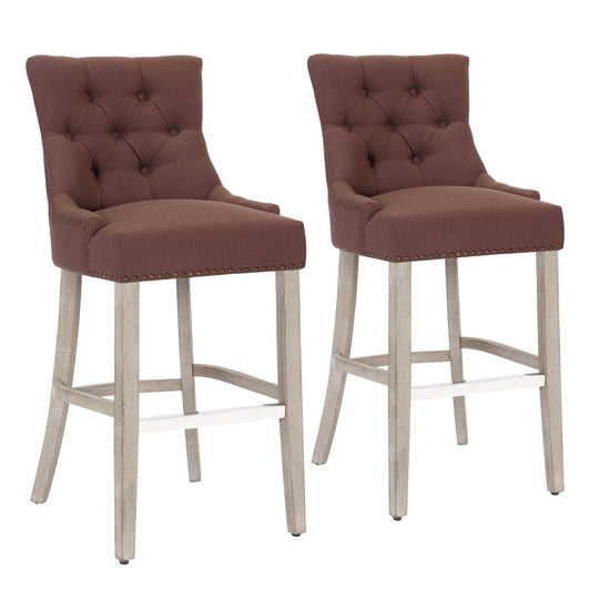 Hayes 29" Upholstered Tufted Wood Bar Stool (Set of 2), Antique Gray