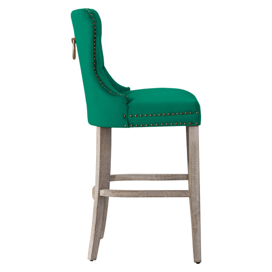 Wordford 29" Tufted Velvet Bar Stool, Antique Gray