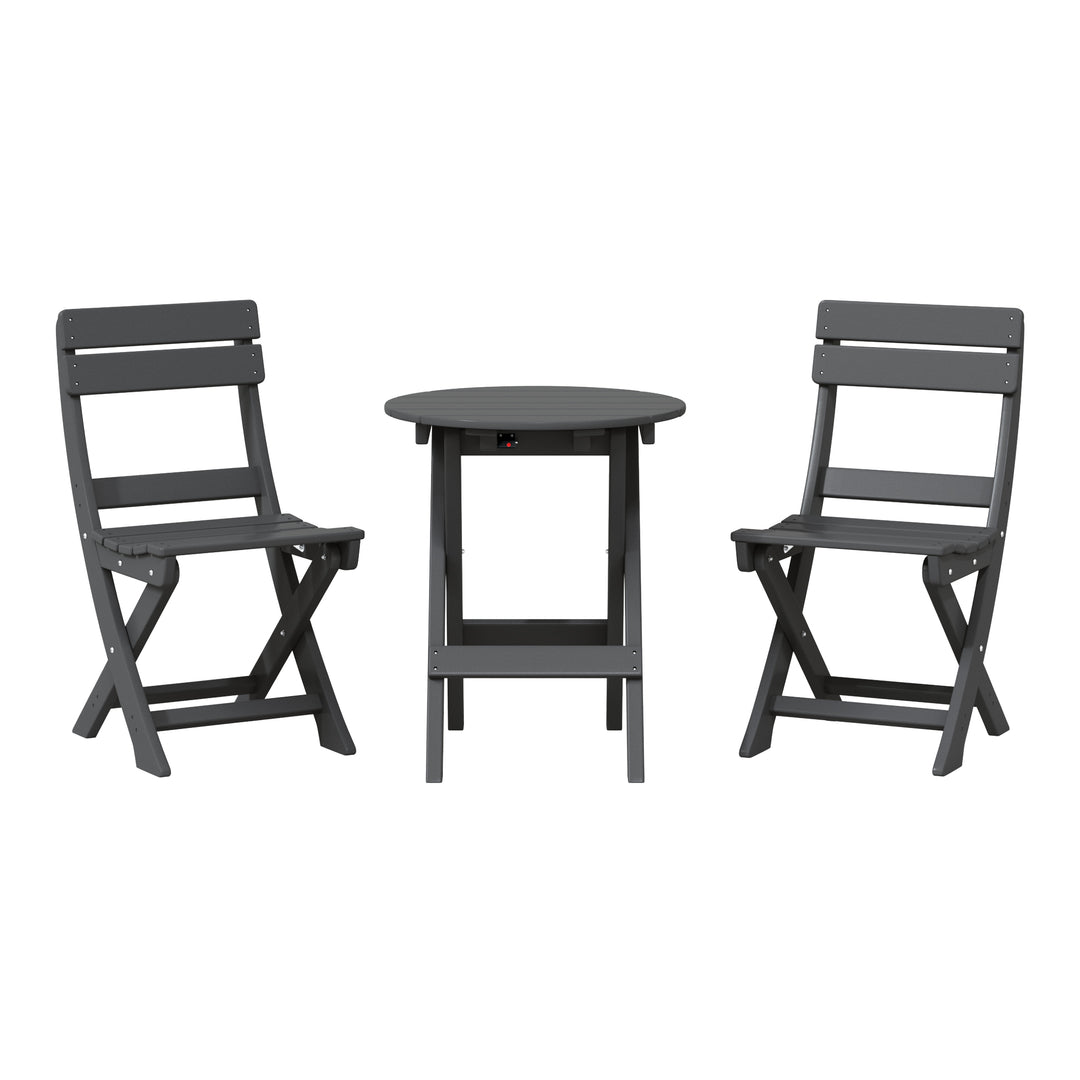 Malibu 3-Piece Outdoor HDPE Folding Patio Bistro Table and Chairs