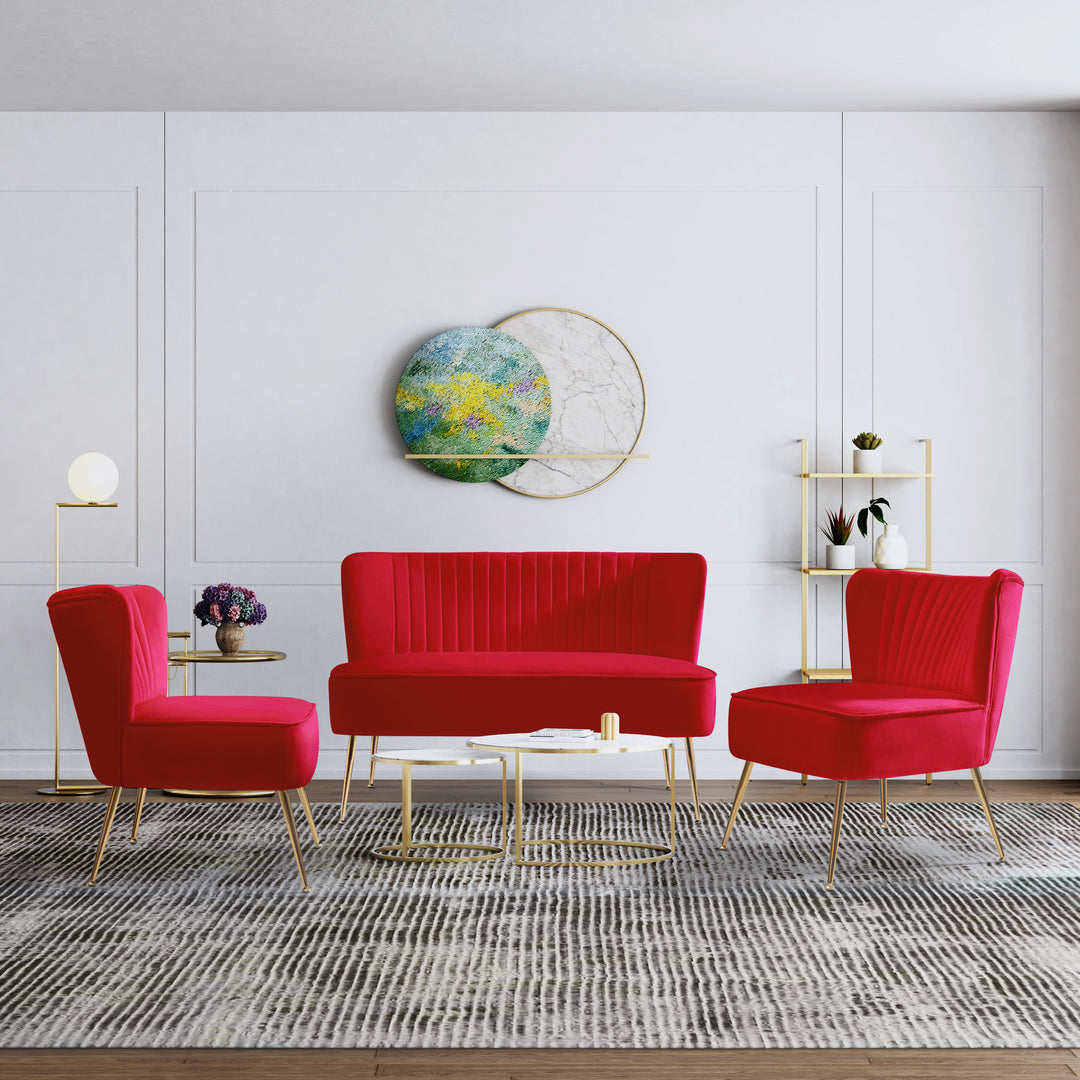 Phoebe Mid Century Modern Tufted Velvet Loveseat Sofa and 25" Accent Chair 3-Piece Set