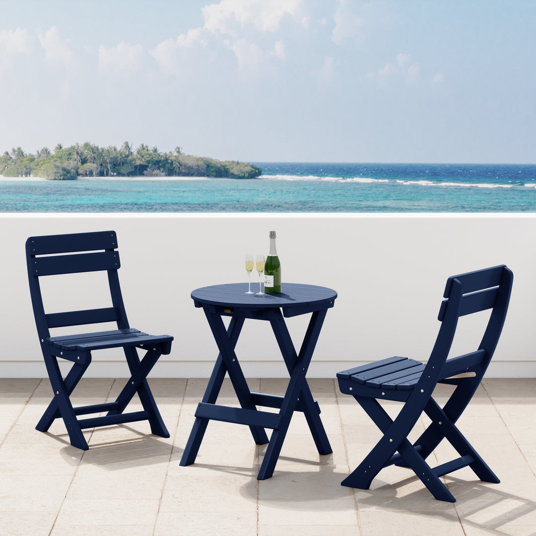 Malibu 3-Piece Outdoor HDPE Folding Patio Bistro Table and Chairs
