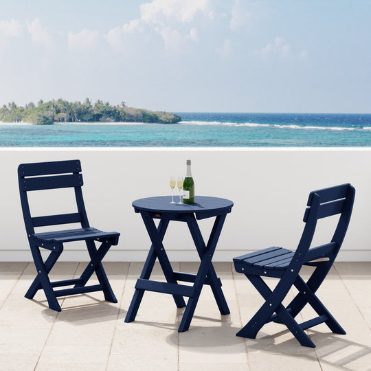Malibu 3-Piece Outdoor HDPE Folding Patio Bistro Table and Chairs