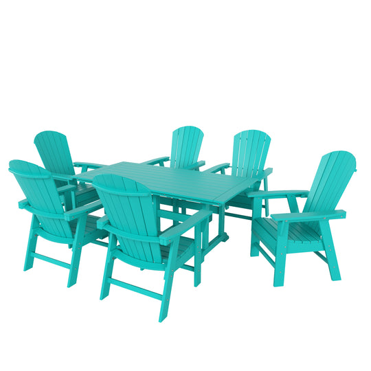 Dylan 7 Piece Outdoor Patio Dining Table and Adirondack Armchair Set