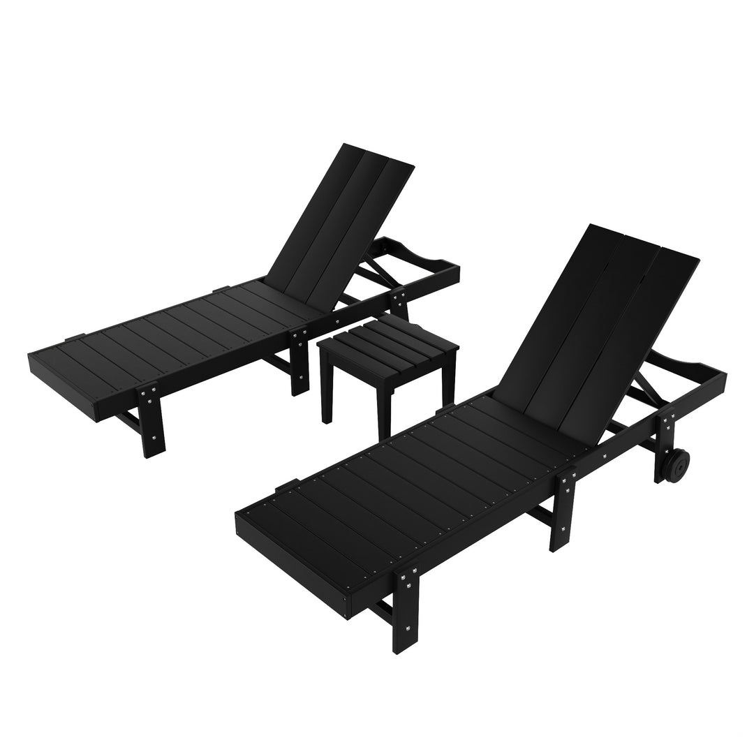 Ashore 3 Piece Modern Poly Reclining Chaise Lounge With Wheels