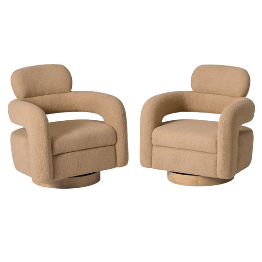 Alexandria Mid-Century Modern Sherpa Swivel Barrel Accent Chair (Set of 2)