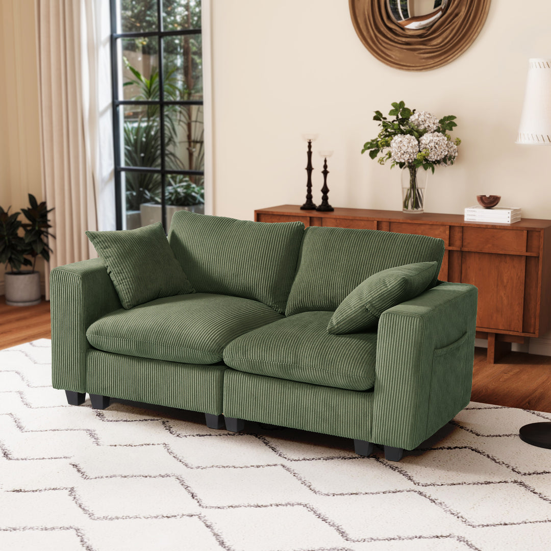 Hearthside 70" Modular Corduroy Loveseat Sofa With USB/Type-C Ports and Side Pockets