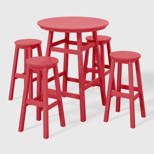 Malibu 5-Piece HDPE Outdoor Patio Dining Bar Bistro Table Set with Bar Stools