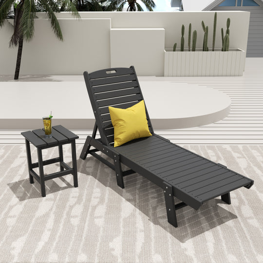 Malibu 2-Piece Poly Outdoor Patio Chaise Lounge Chair with Side Table Set