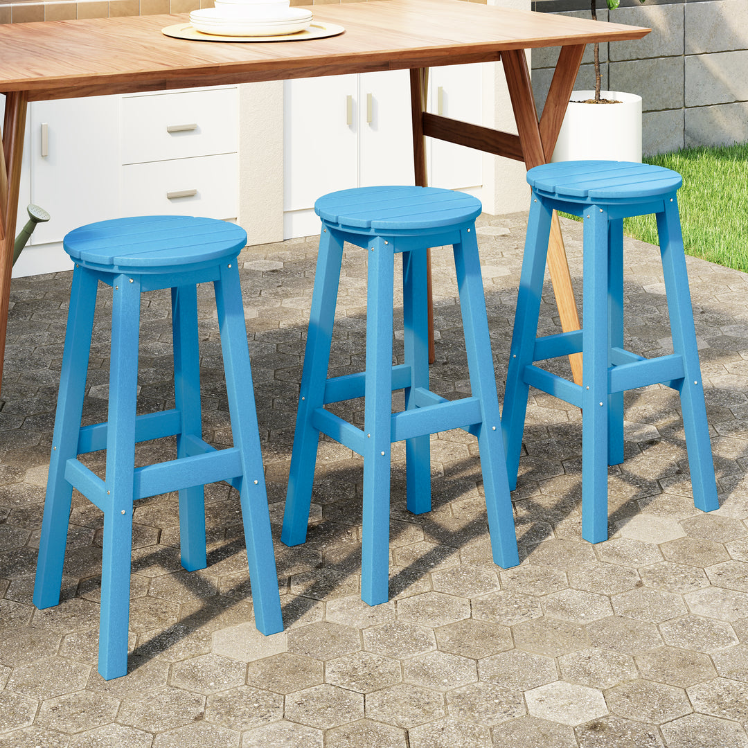Malibu 29" HDPE Outdoor Patio Round Bar Stool (Set of 3)