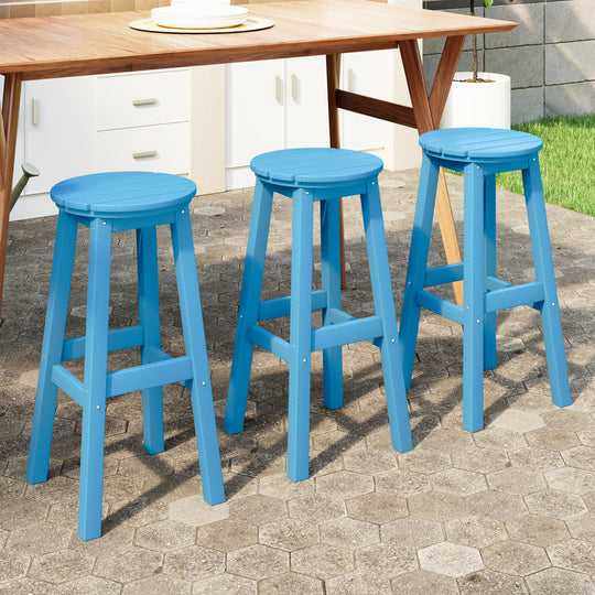 Malibu 29" HDPE Outdoor Patio Round Bar Stool (Set of 3)