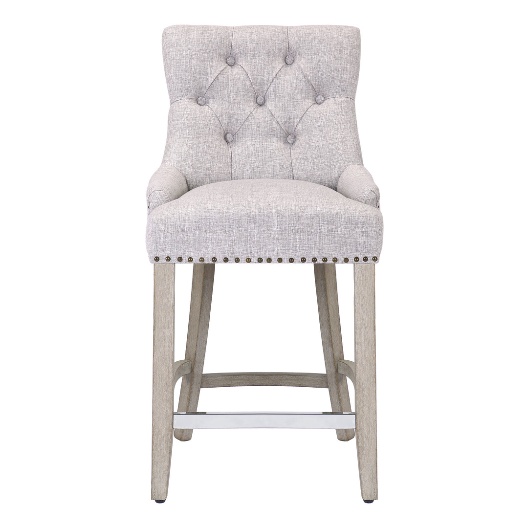 Hayes 24" Upholstered Tufted Wood Counter Stool, Antique Gray
